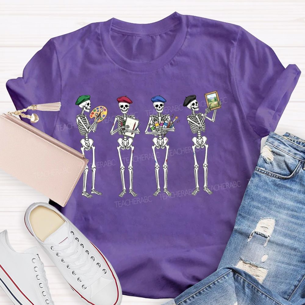 Halloween Art Teacher Skeleton Artists Teacher T-shirt