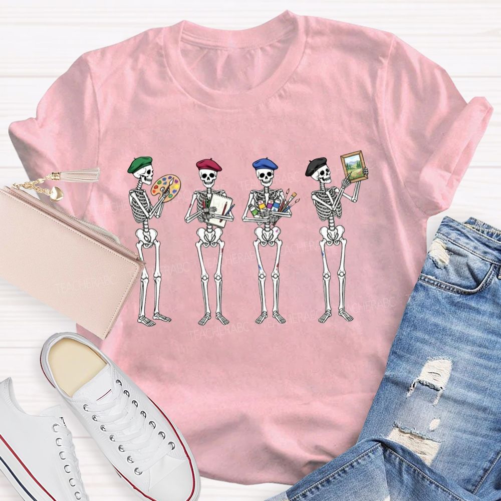 Halloween Art Teacher Skeleton Artists Teacher T-shirt