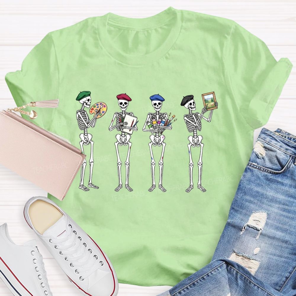 Halloween Art Teacher Skeleton Artists Teacher T-shirt