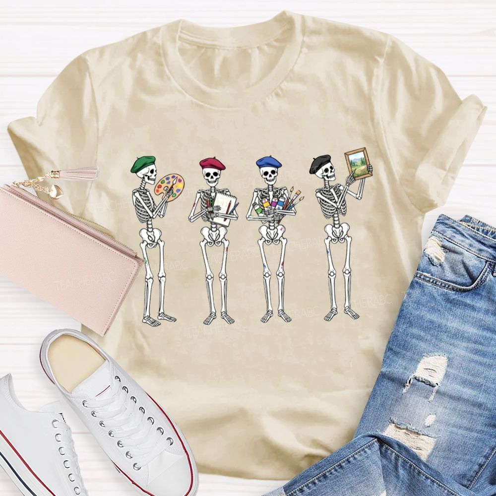 Halloween Art Teacher Skeleton Artists Teacher T-shirt