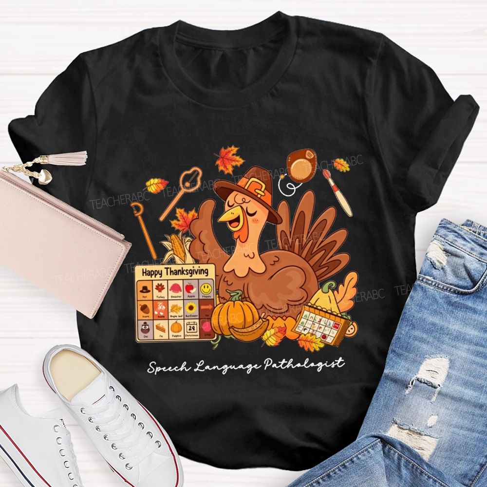 Fall Speech‑Language Pathologist Slp Thanksgiving Turkey Teacher T-shirt