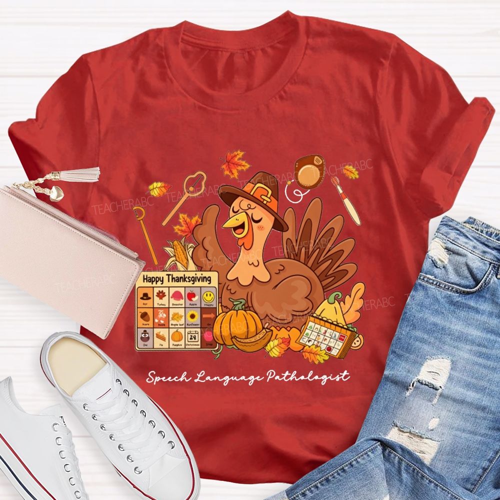 Fall Speech‑Language Pathologist Slp Thanksgiving Turkey Teacher T-shirt