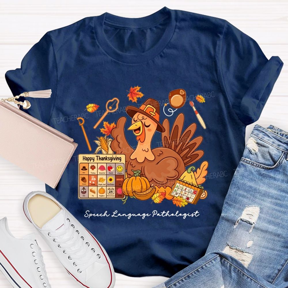 Fall Speech‑Language Pathologist Slp Thanksgiving Turkey Teacher T-shirt