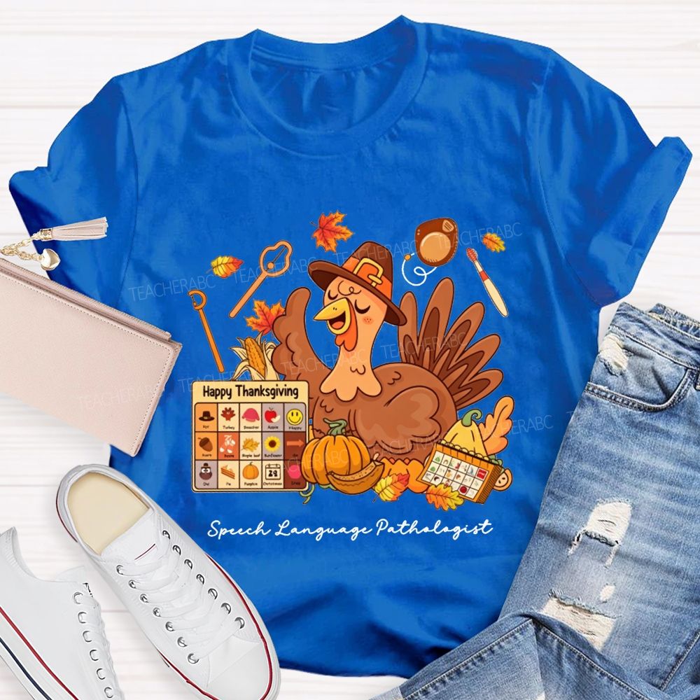 Fall Speech‑Language Pathologist Slp Thanksgiving Turkey Teacher T-shirt