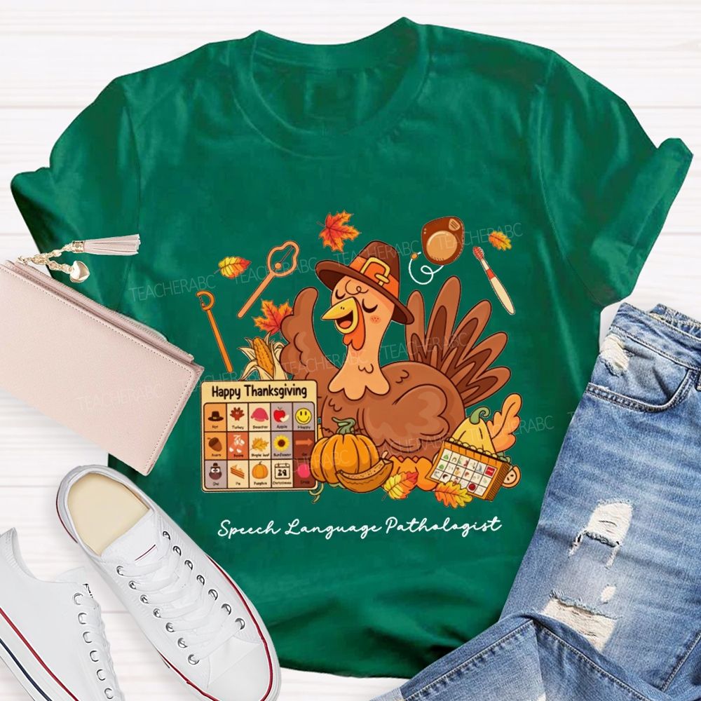 Fall Speech‑Language Pathologist Slp Thanksgiving Turkey Teacher T-shirt