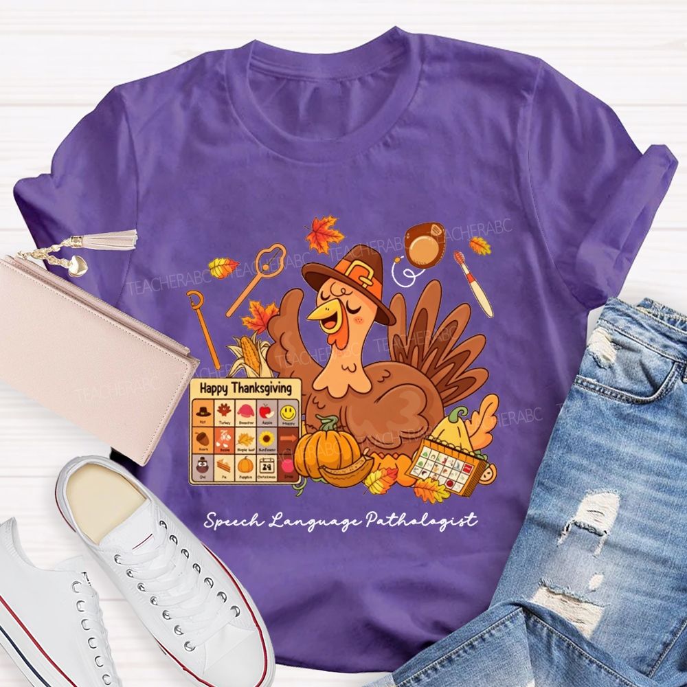 Fall Speech‑Language Pathologist Slp Thanksgiving Turkey Teacher T-shirt