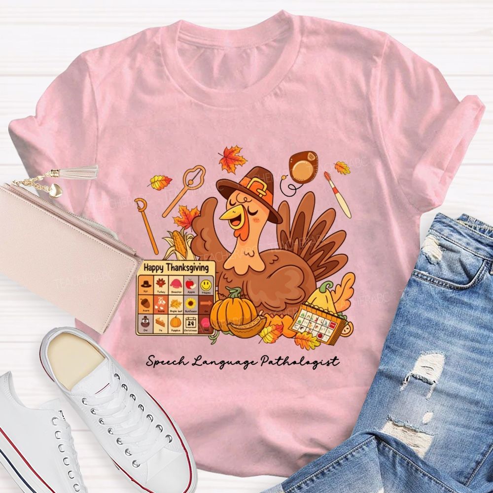 Fall Speech‑Language Pathologist Slp Thanksgiving Turkey Teacher T-shirt