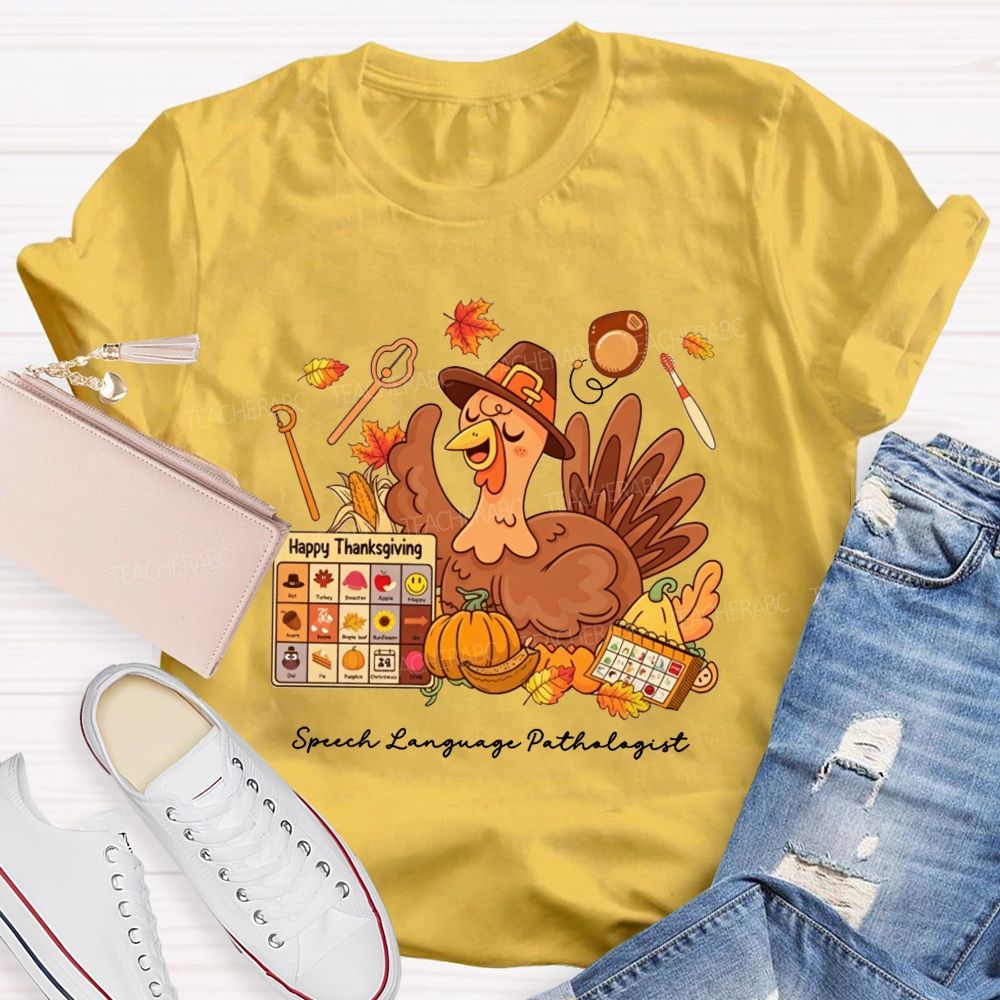 Fall Speech‑Language Pathologist Slp Thanksgiving Turkey Teacher T-shirt