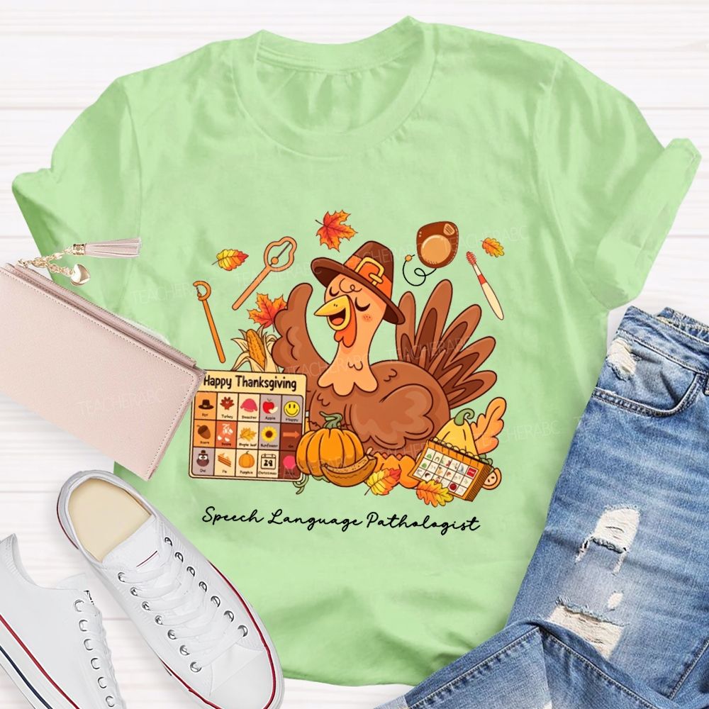 Fall Speech‑Language Pathologist Slp Thanksgiving Turkey Teacher T-shirt