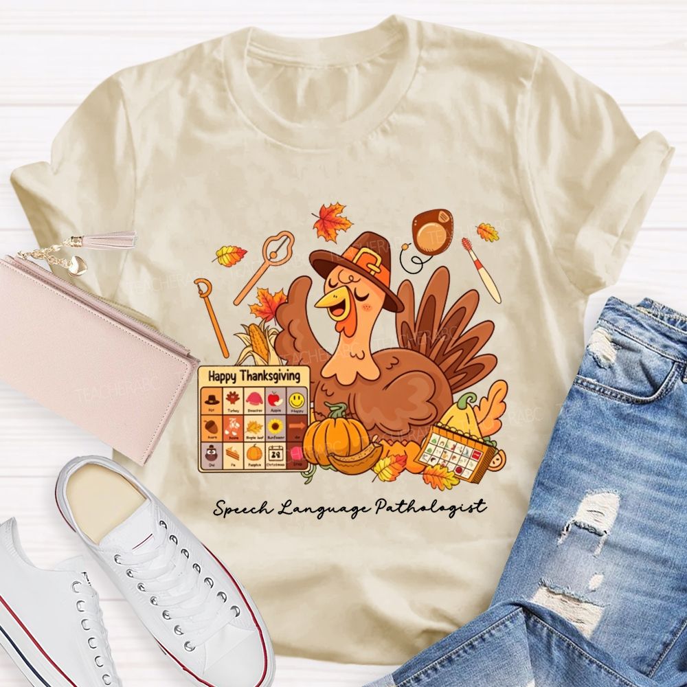 Fall Speech‑Language Pathologist Slp Thanksgiving Turkey Teacher T-shirt
