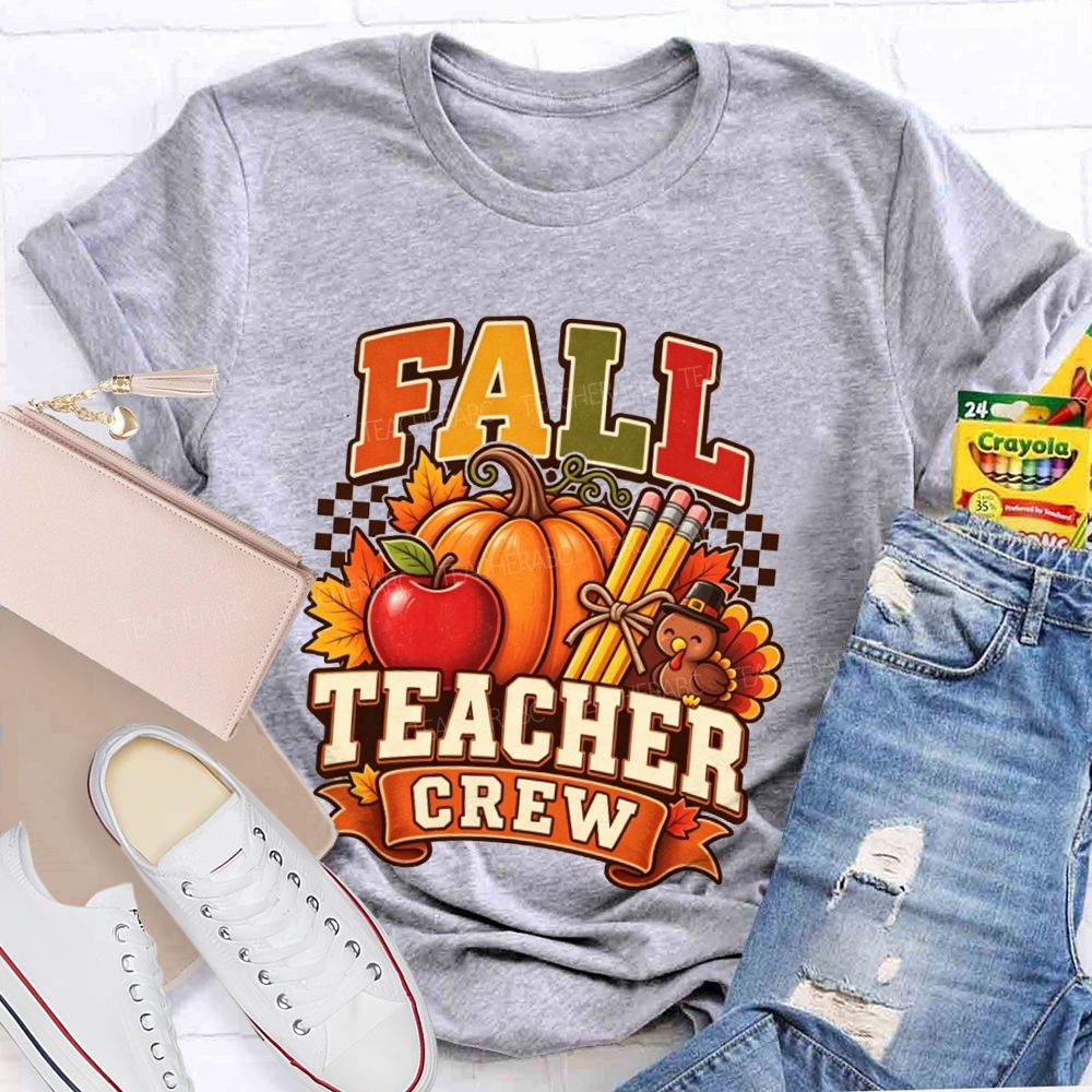 Fall Teacher Crew Pumpkin Apple Turkey Thanksgiving Teacher T-shirt