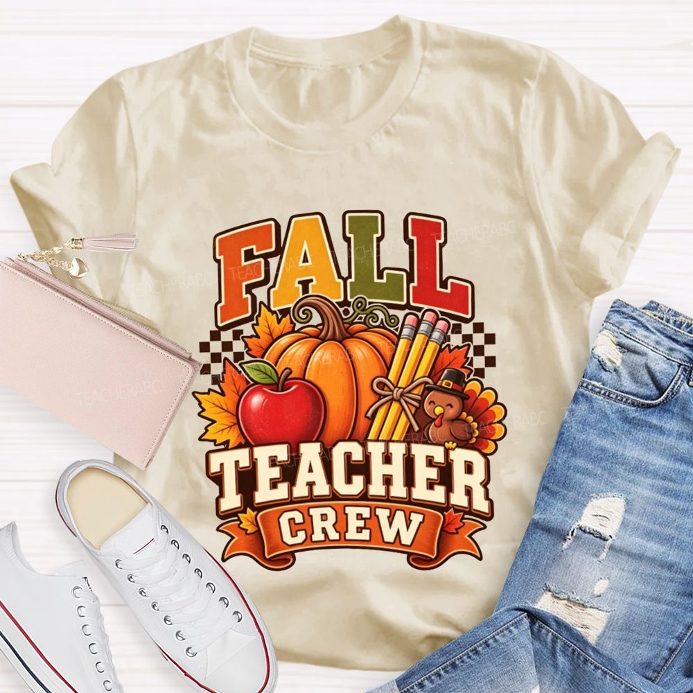 Fall Teacher Crew Pumpkin Apple Turkey Thanksgiving Teacher T-shirt