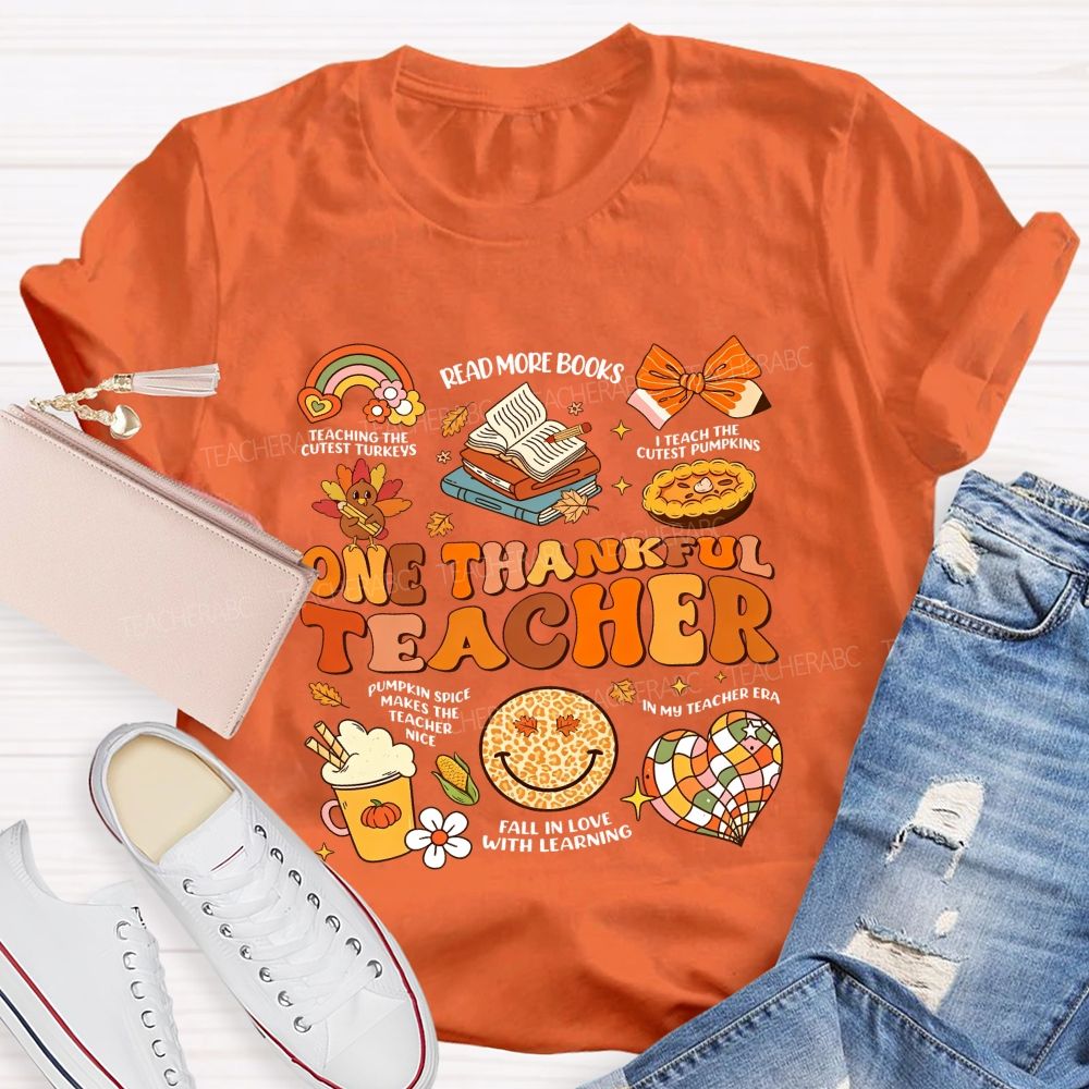 One Thankful Teacher Fall Thanksgiving Teacher T-shirt