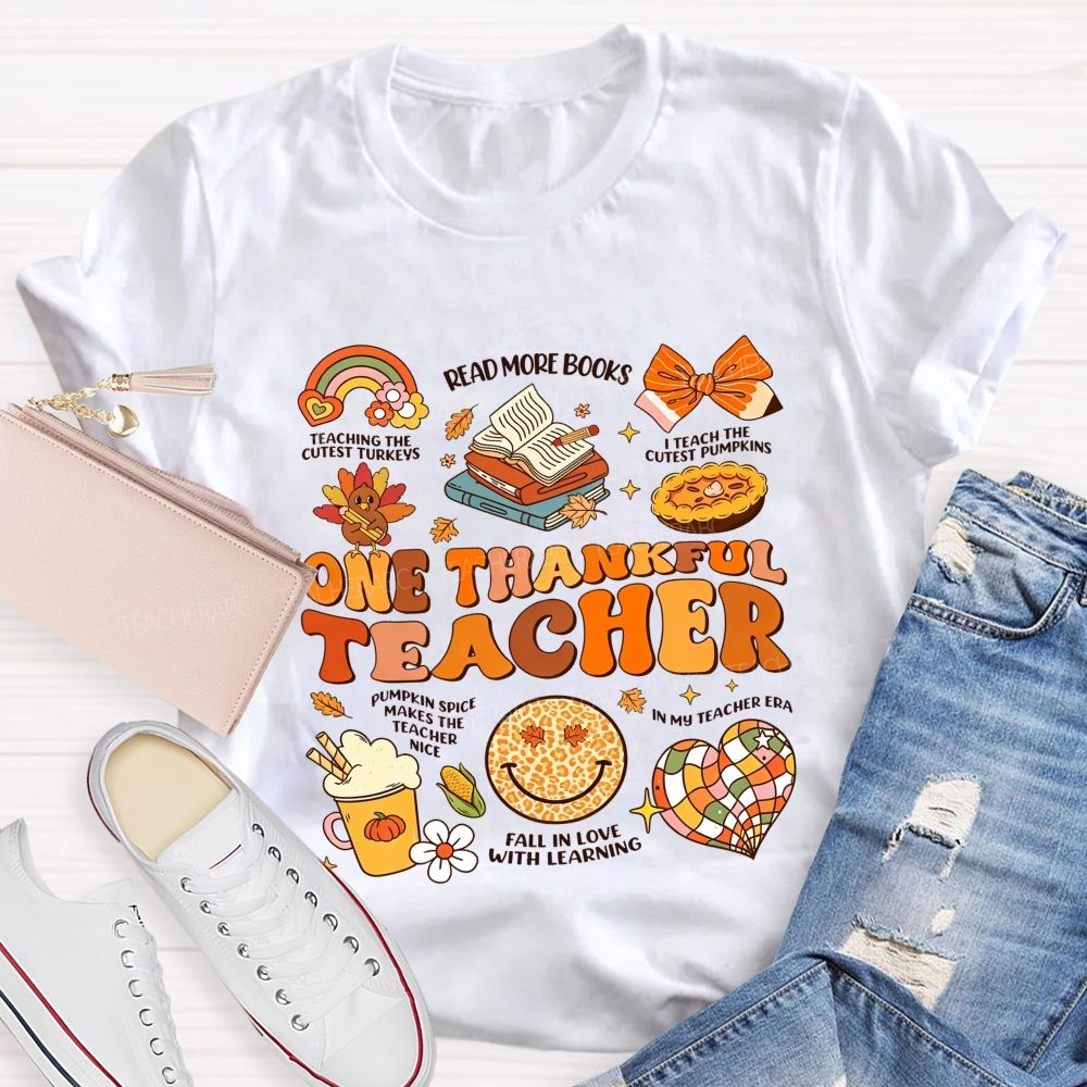 One Thankful Teacher Fall Thanksgiving Teacher T-shirt