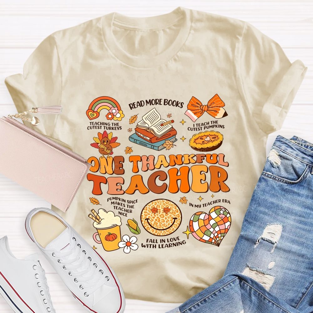 One Thankful Teacher Fall Thanksgiving Teacher T-shirt