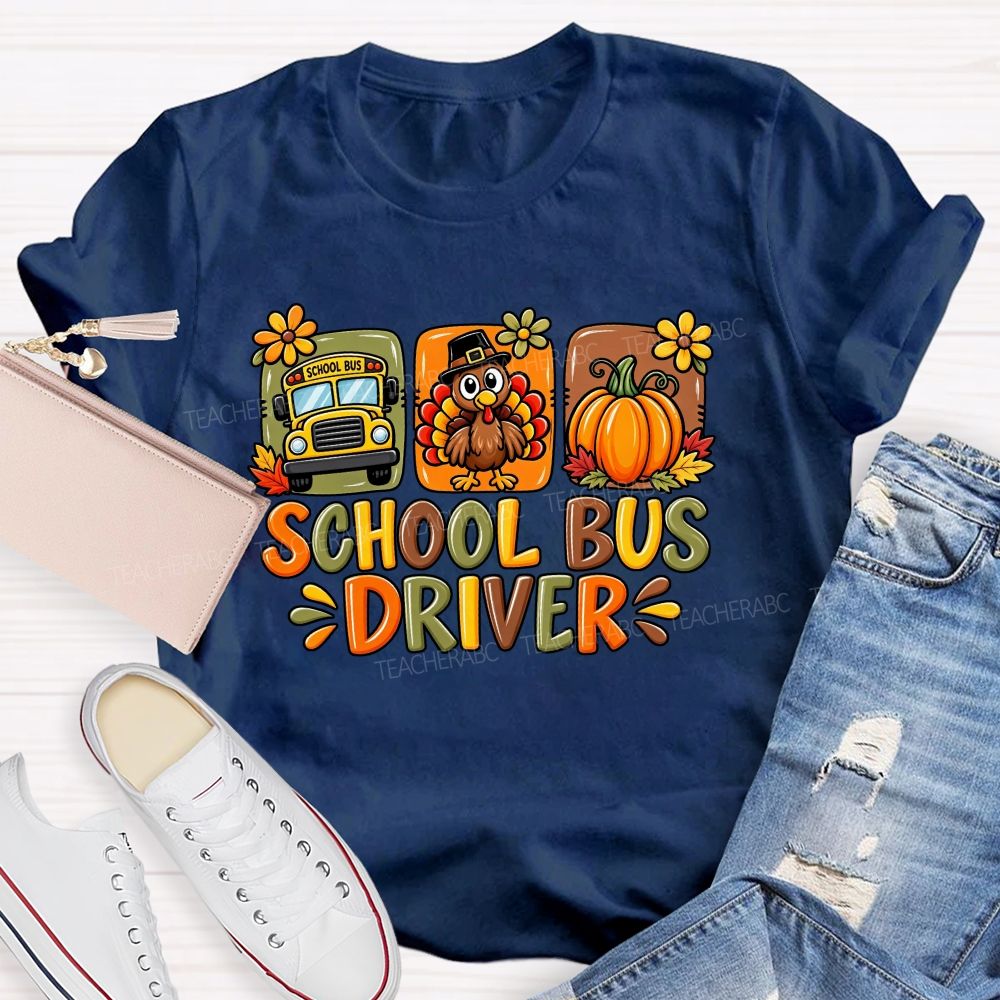 School Bus Driver Turkey Pumpkin Fall Thanksgiving T-shirt