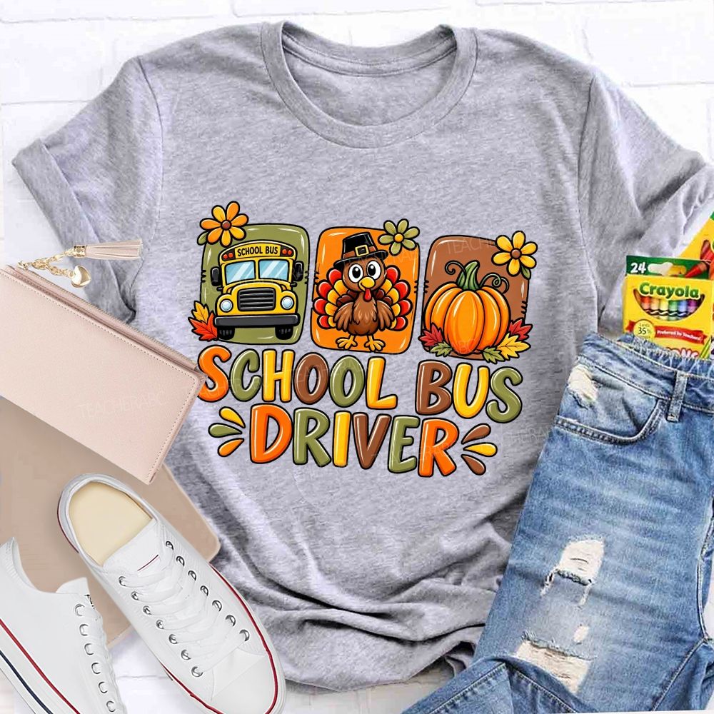 School Bus Driver Turkey Pumpkin Fall Thanksgiving T-shirt