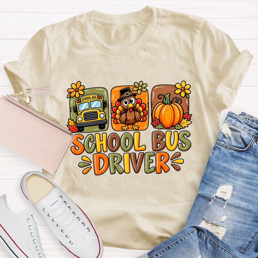 School Bus Driver Turkey Pumpkin Fall Thanksgiving T-shirt