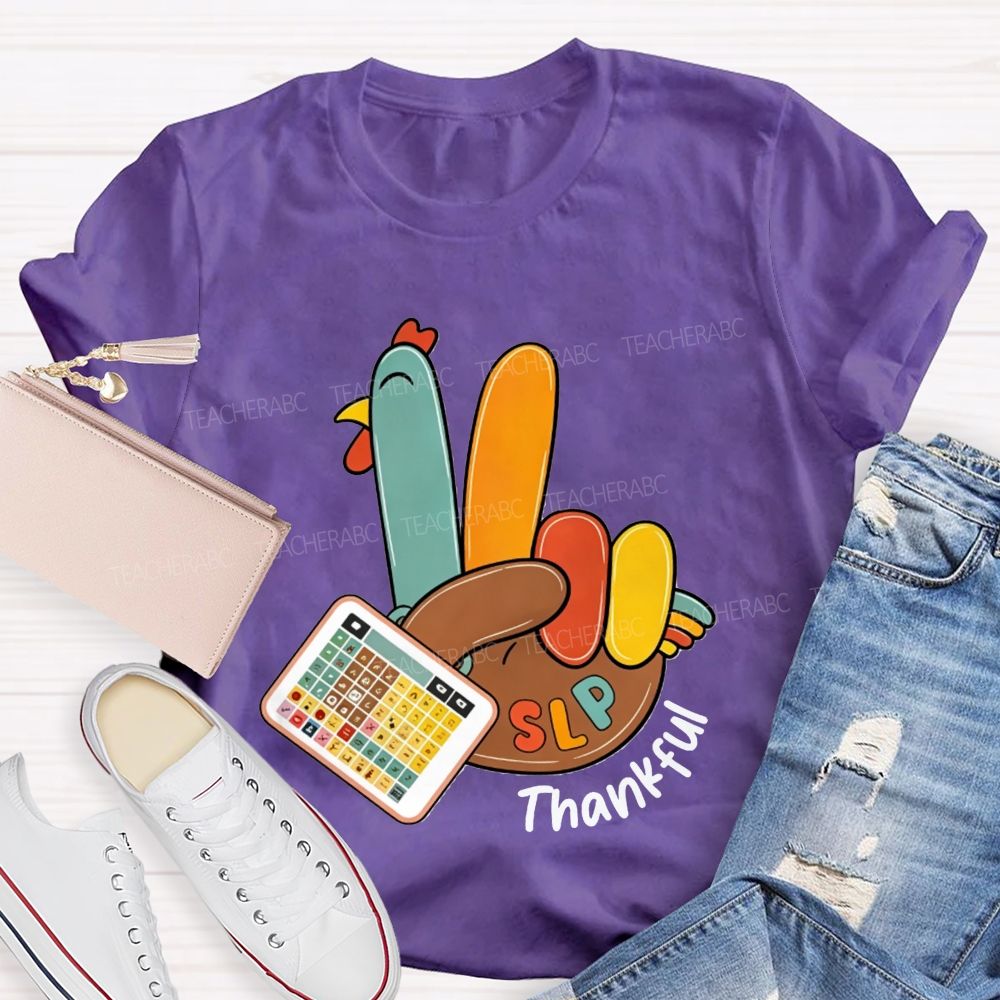 Slp Peace Turkey Speech Language Pathologist Thanksgiving Fall Teacher T-shirt