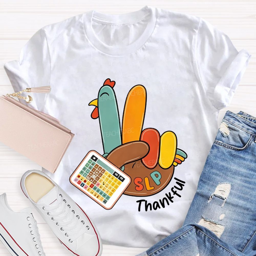Slp Peace Turkey Speech Language Pathologist Thanksgiving Fall Teacher T-shirt