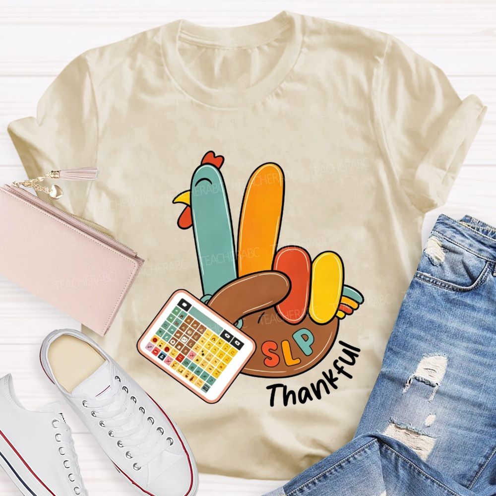 Slp Peace Turkey Speech Language Pathologist Thanksgiving Fall Teacher T-shirt
