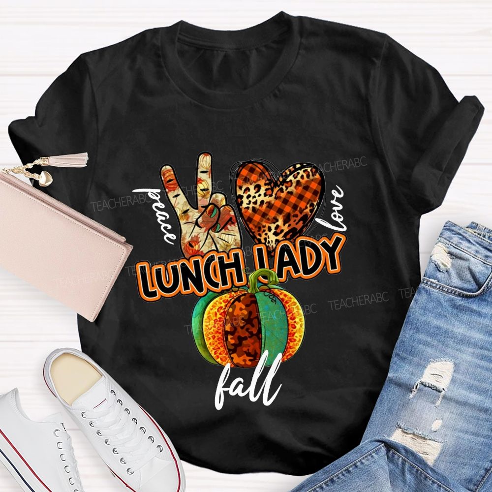 Peace Love Lunch Lady Fall Leopard Pumpkin T-shirt