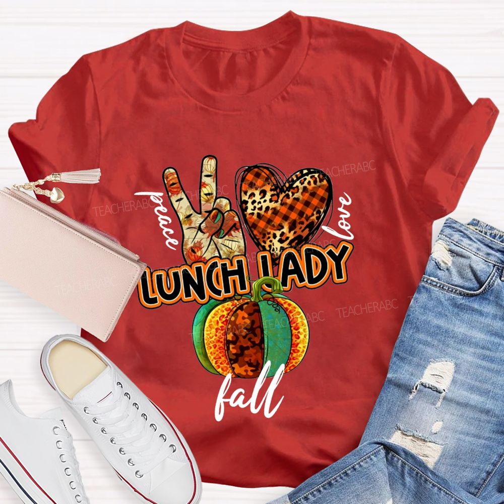 Peace Love Lunch Lady Fall Leopard Pumpkin T-shirt