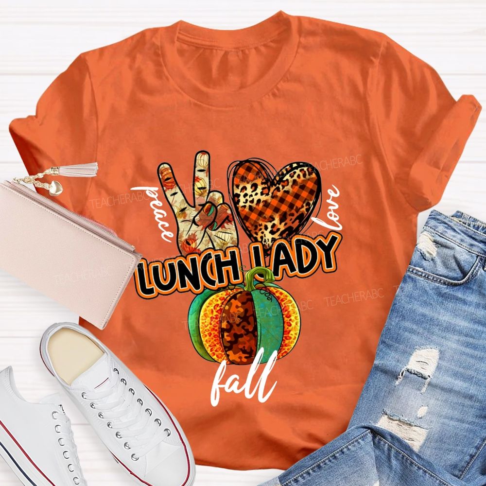 Peace Love Lunch Lady Fall Leopard Pumpkin T-shirt