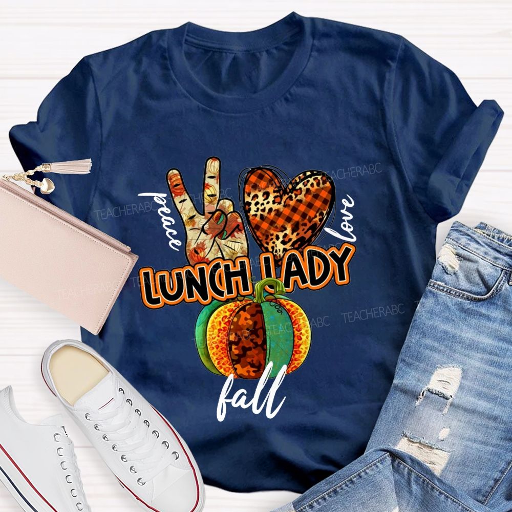 Peace Love Lunch Lady Fall Leopard Pumpkin T-shirt
