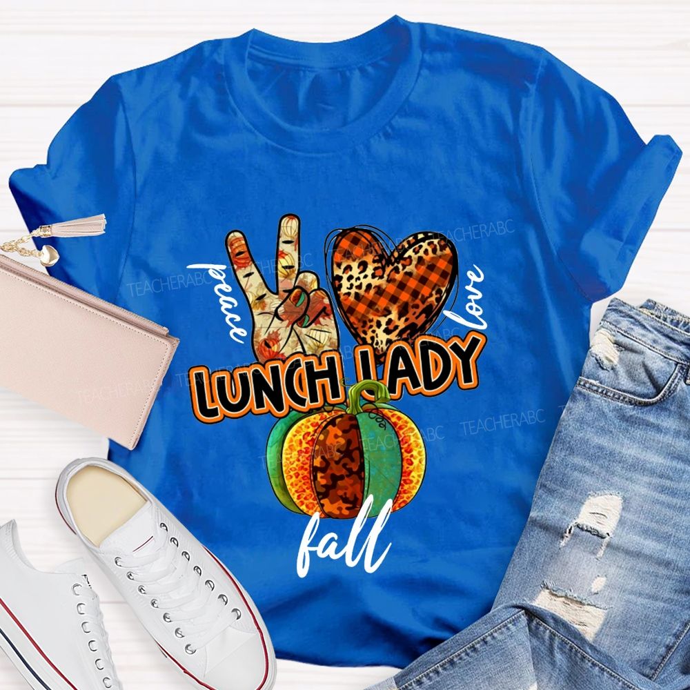 Peace Love Lunch Lady Fall Leopard Pumpkin T-shirt