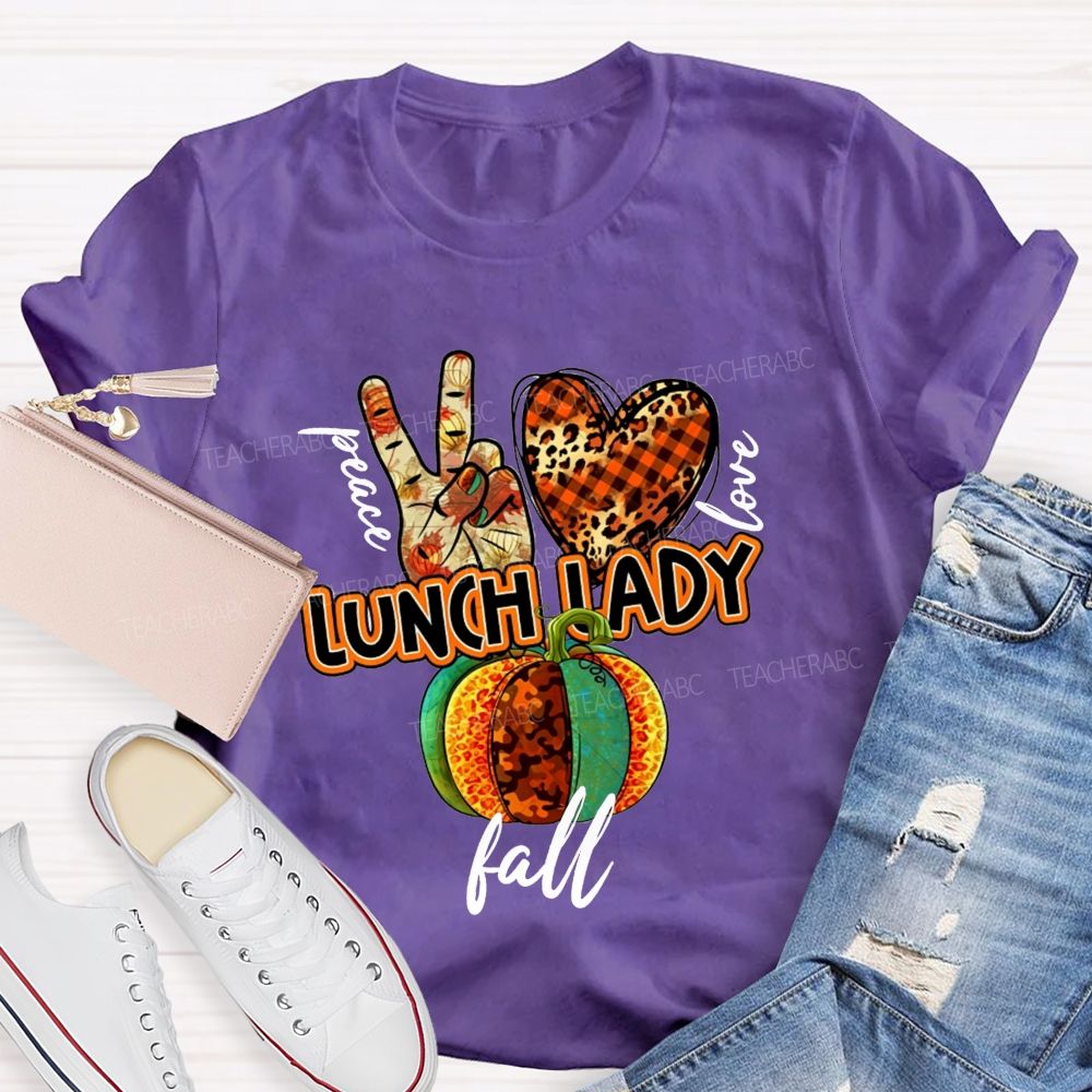 Peace Love Lunch Lady Fall Leopard Pumpkin T-shirt