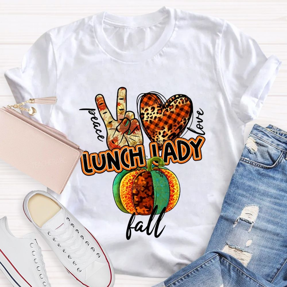 Peace Love Lunch Lady Fall Leopard Pumpkin T-shirt