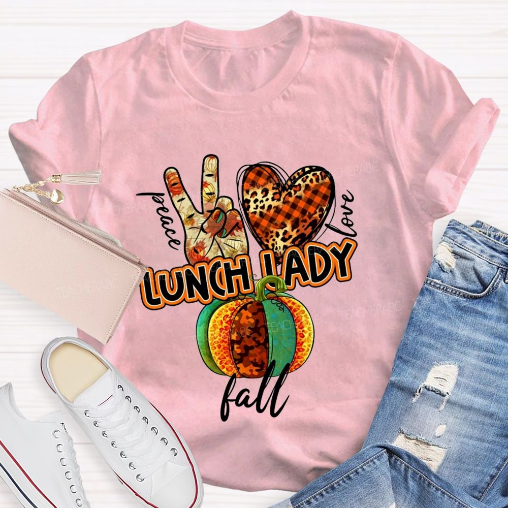 Peace Love Lunch Lady Fall Leopard Pumpkin T-shirt