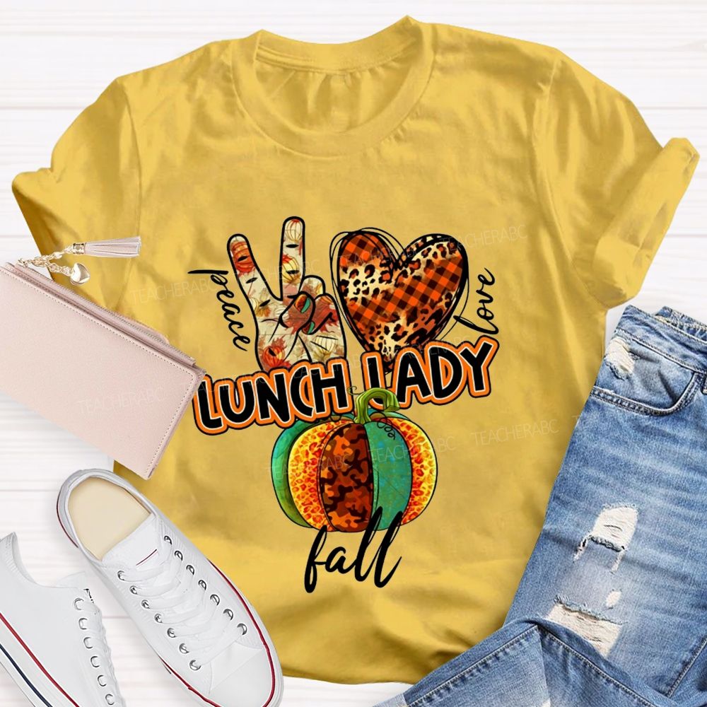 Peace Love Lunch Lady Fall Leopard Pumpkin T-shirt