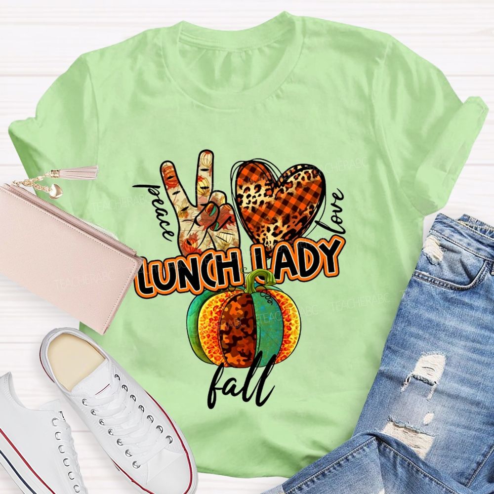 Peace Love Lunch Lady Fall Leopard Pumpkin T-shirt