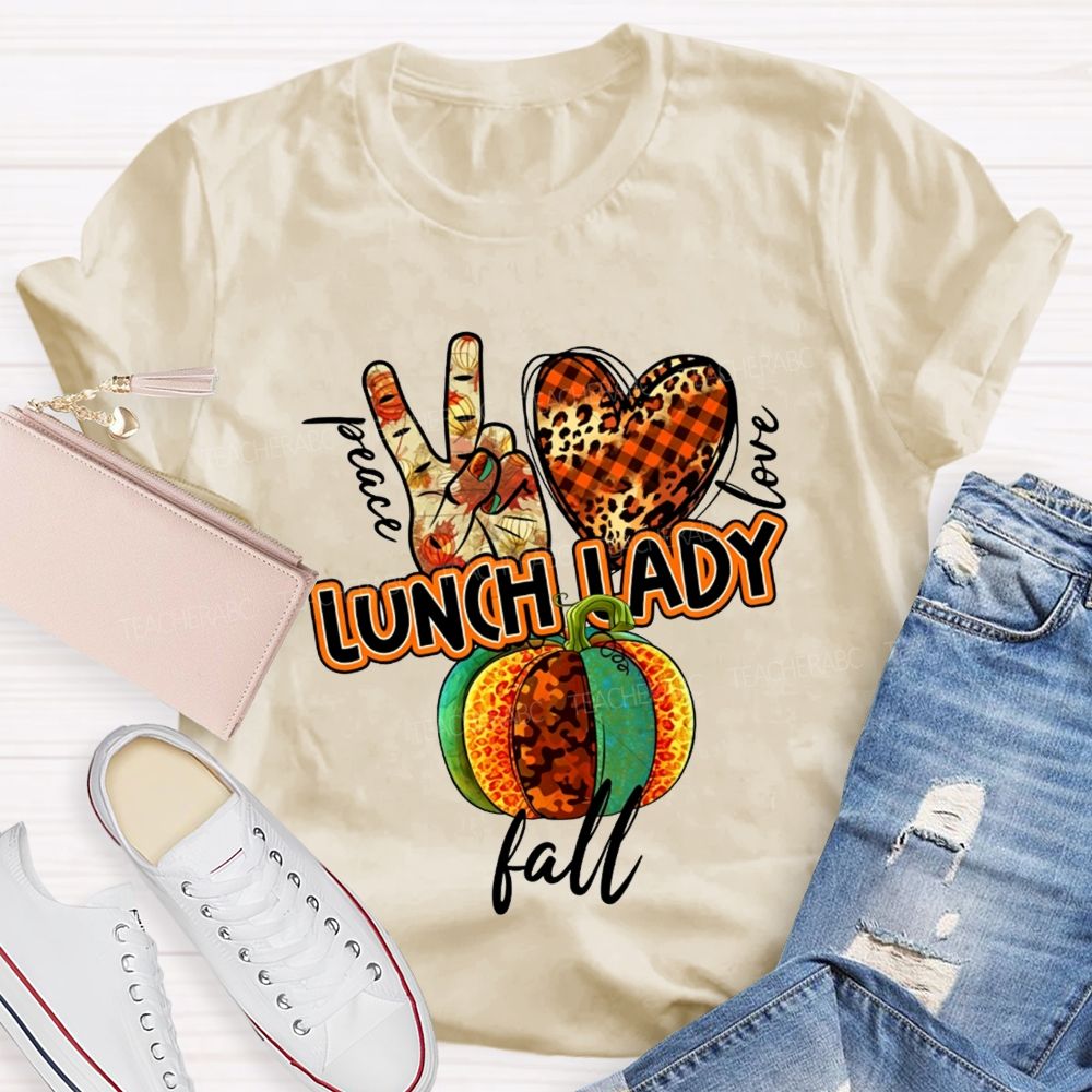 Peace Love Lunch Lady Fall Leopard Pumpkin T-shirt