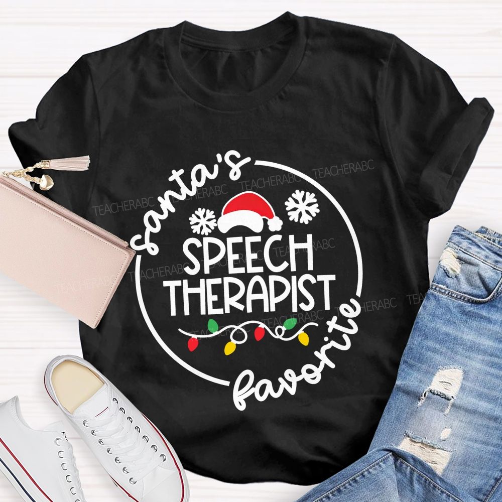 Santa'S Favorite Speech Therapist Christmas Slp Teacher T-shirt