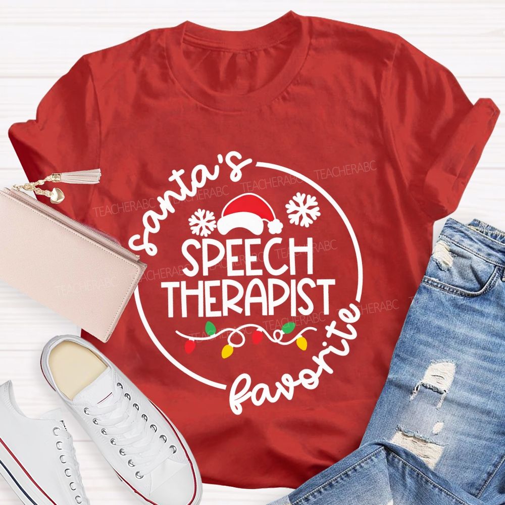 Santa'S Favorite Speech Therapist Christmas Slp Teacher T-shirt