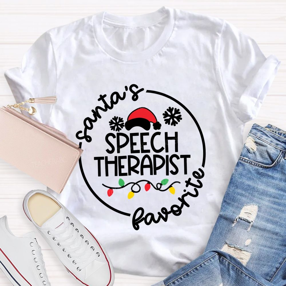Santa'S Favorite Speech Therapist Christmas Slp Teacher T-shirt