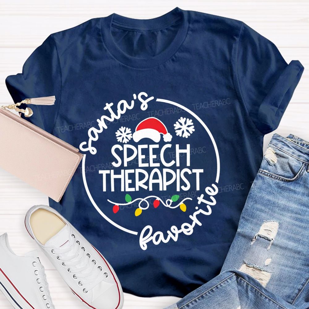 Santa'S Favorite Speech Therapist Christmas Slp Teacher T-shirt