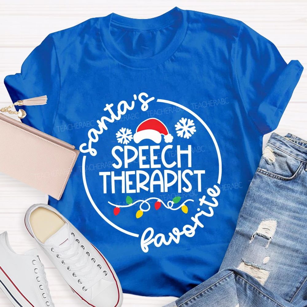 Santa'S Favorite Speech Therapist Christmas Slp Teacher T-shirt