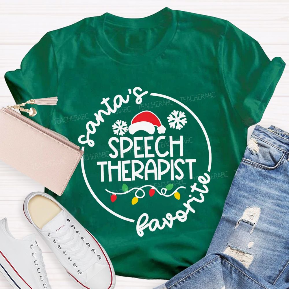Santa'S Favorite Speech Therapist Christmas Slp Teacher T-shirt