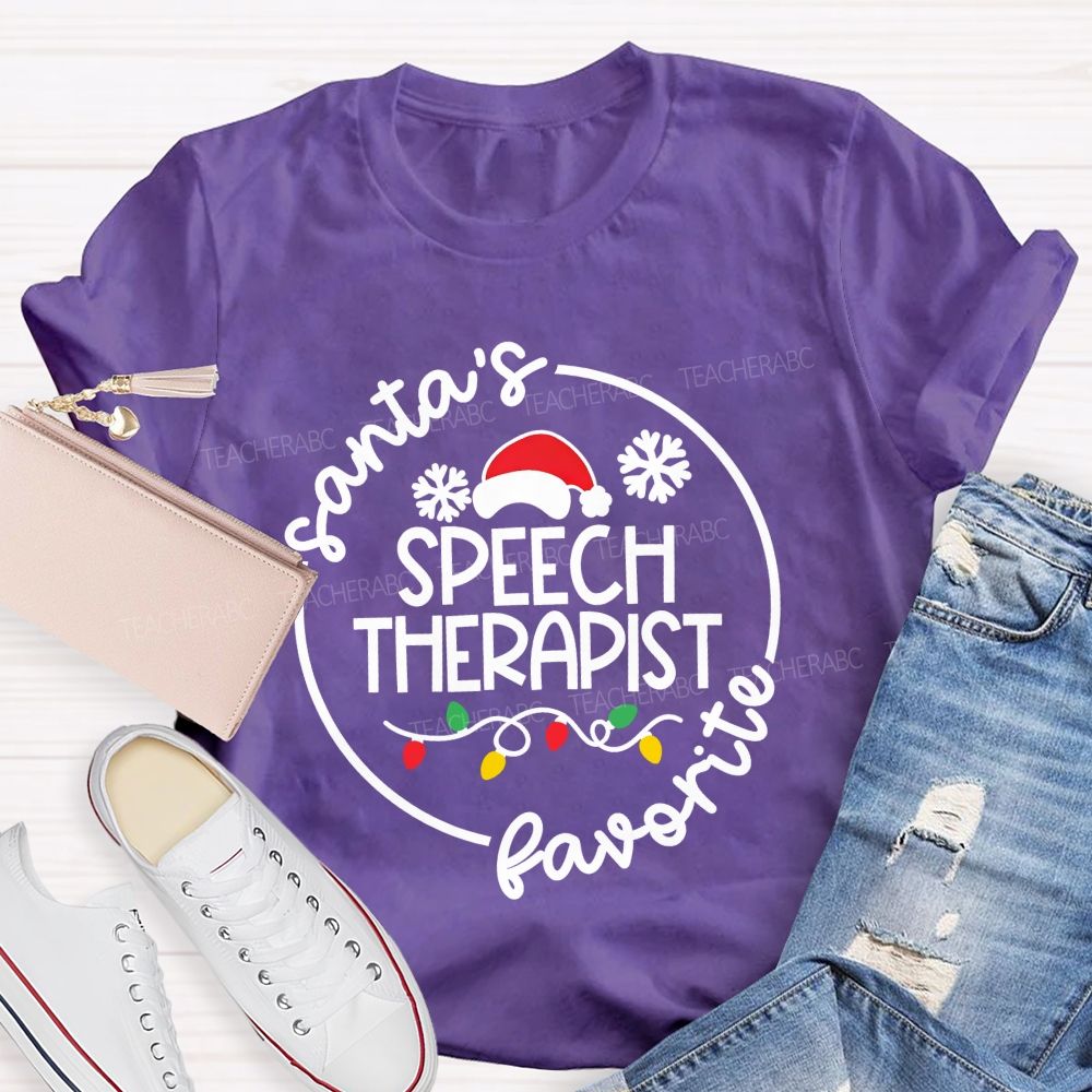 Santa'S Favorite Speech Therapist Christmas Slp Teacher T-shirt