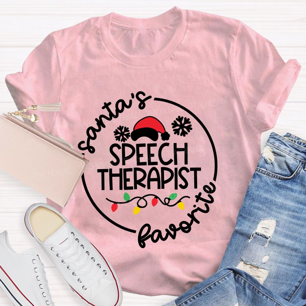 Santa'S Favorite Speech Therapist Christmas Slp Teacher T-shirt
