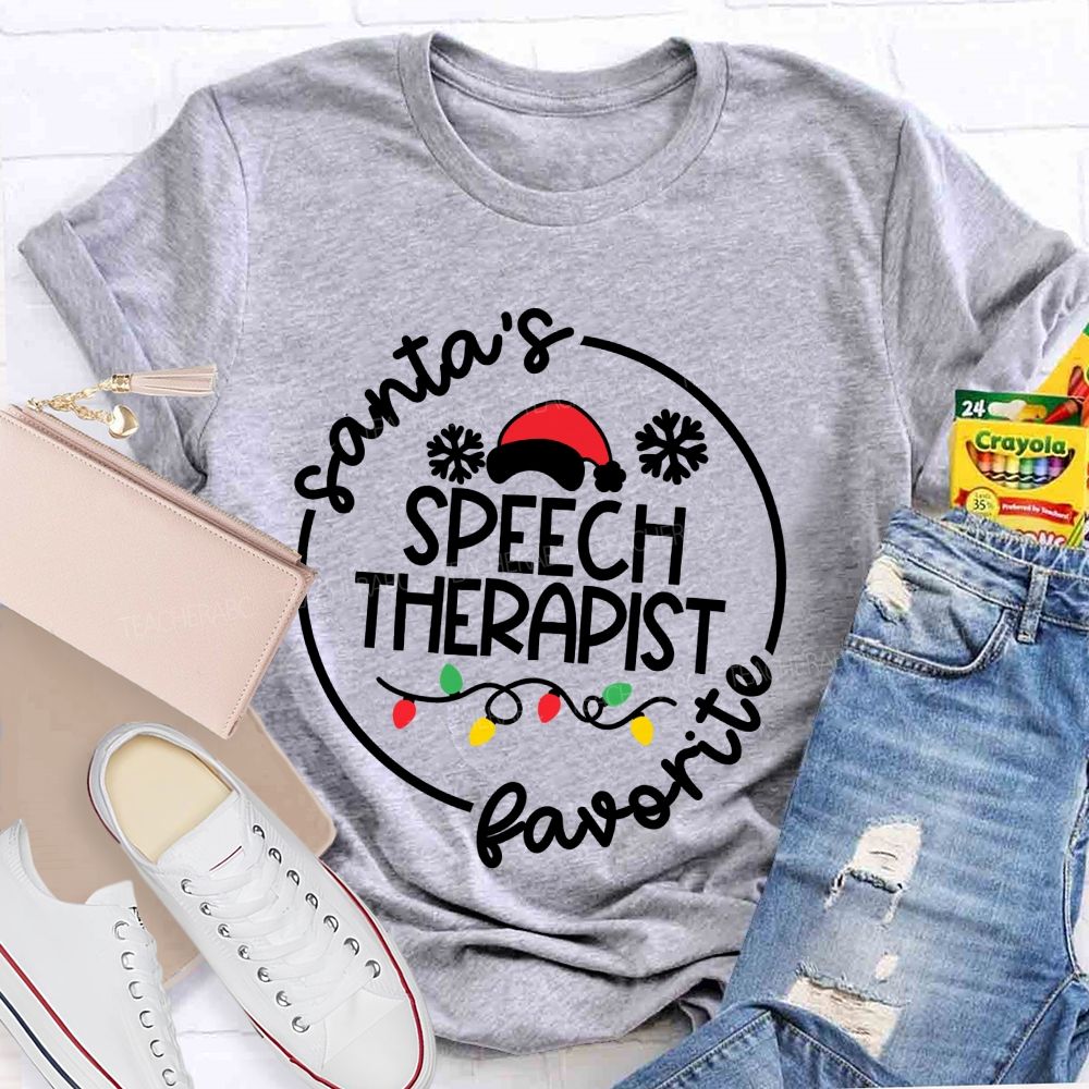 Santa'S Favorite Speech Therapist Christmas Slp Teacher T-shirt