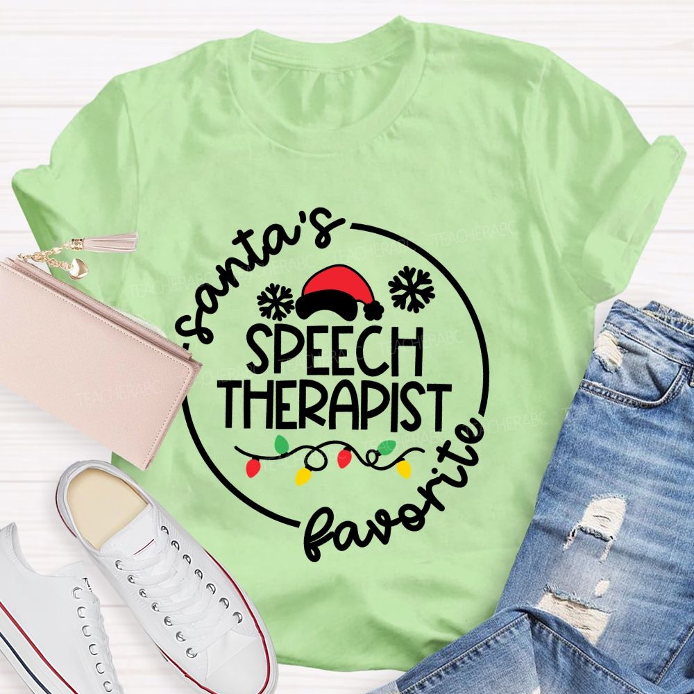 Santa'S Favorite Speech Therapist Christmas Slp Teacher T-shirt