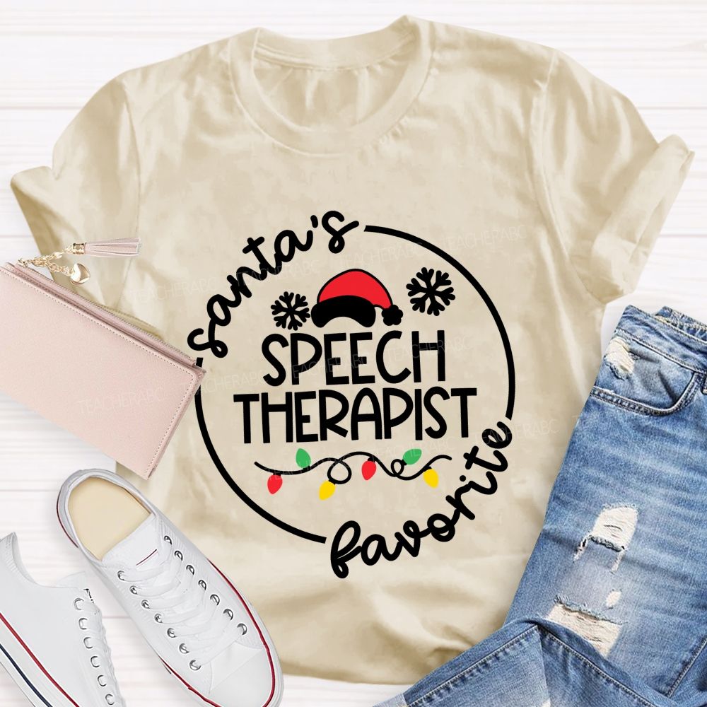 Santa'S Favorite Speech Therapist Christmas Slp Teacher T-shirt