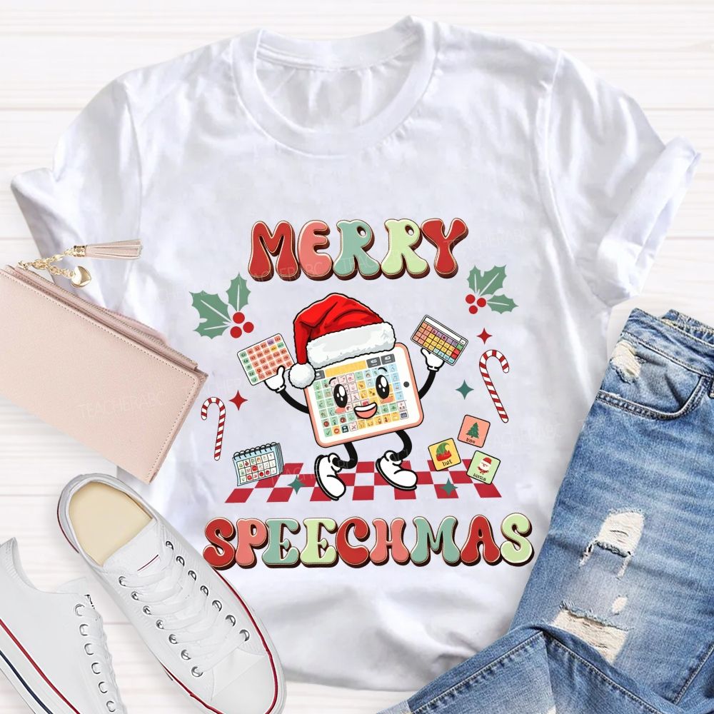 Merry Speechma Speech Christmas Speechma Teacher T-shirt