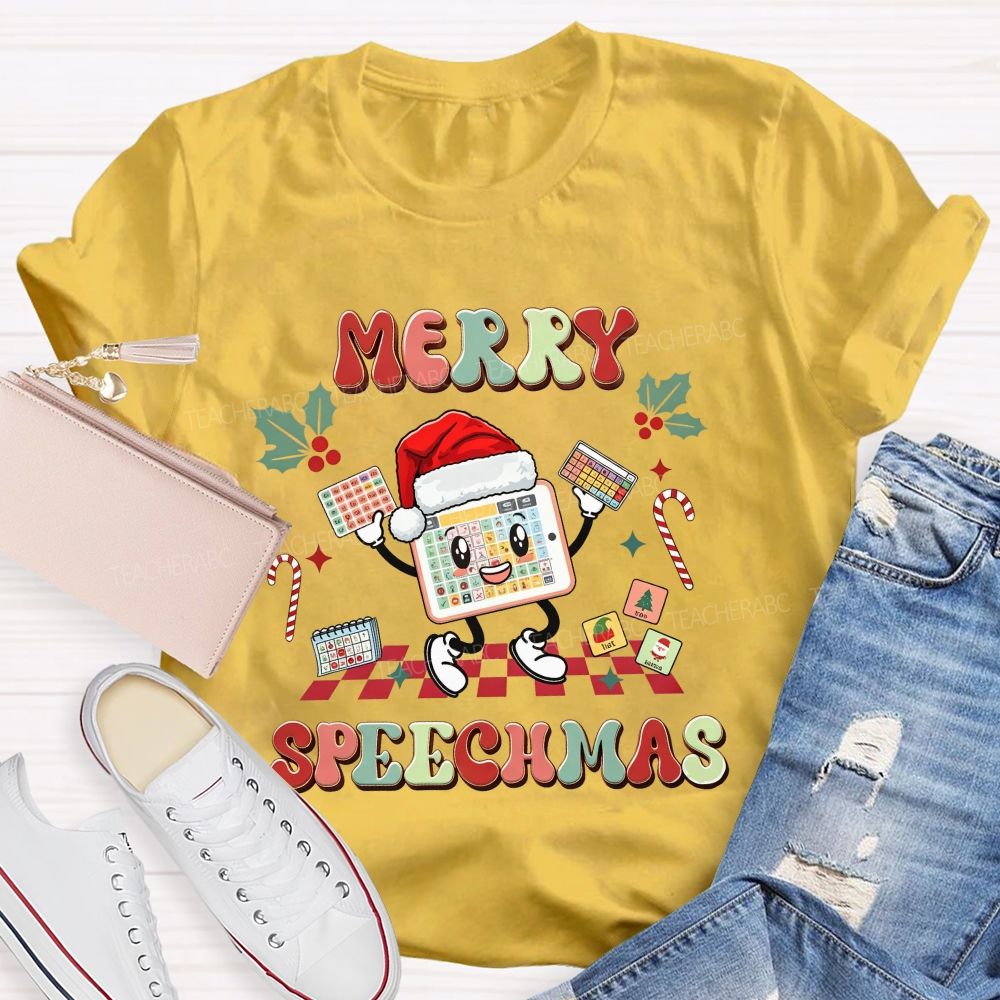 Merry Speechma Speech Christmas Speechma Teacher T-shirt
