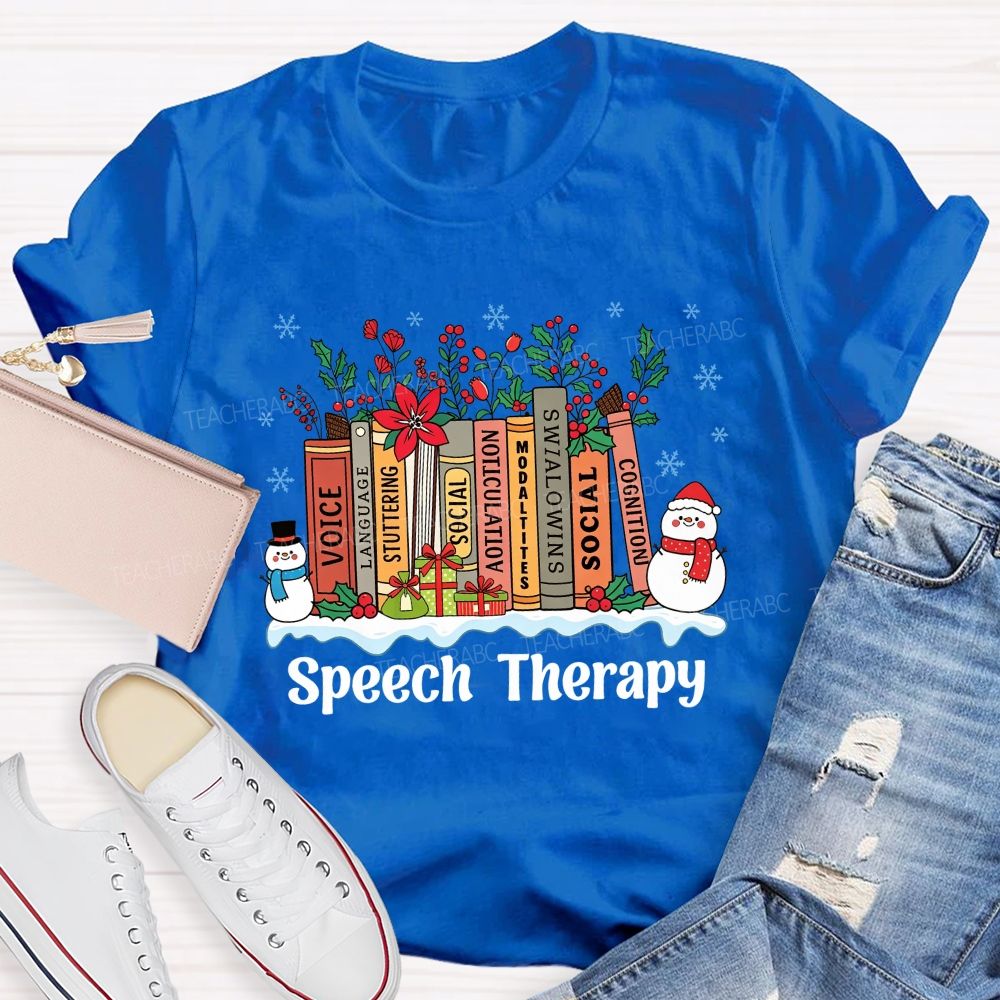 Speech Therapy Christmas Books Language Stuttering Social Articulation Modalities Teacher T-shirt